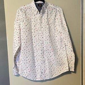 Lee Men's White Shirt with Red and Black Leaves Pattern